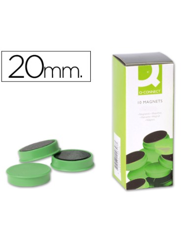 CI | Imanes para sujecion q-connect ideal para pizarras magneticas20 mm verde -caja de 10 imanes