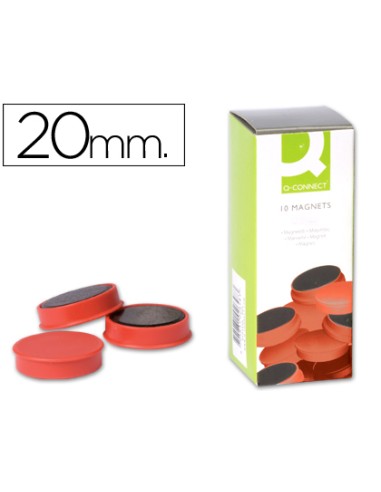 CI | Imanes para sujecion q-connect ideal para pizarras magneticas20 mm rojo -caja de 10 imanes