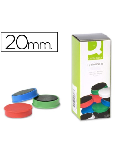 CI | Imanes para sujecion q-connect ideal para pizarras magneticas20 mm colores surtidos -caja de 10 imanes