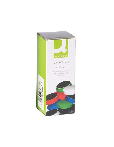 CI | Imanes para sujecion q-connect ideal para pizarras magneticas20 mm colores surtidos -caja de 10 imanes