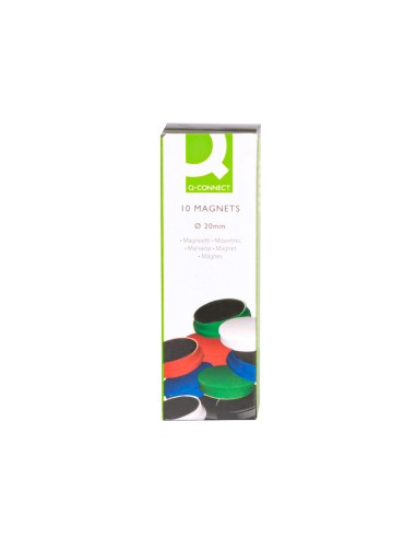 CI | Imanes para sujecion q-connect ideal para pizarras magneticas20 mm colores surtidos -caja de 10 imanes