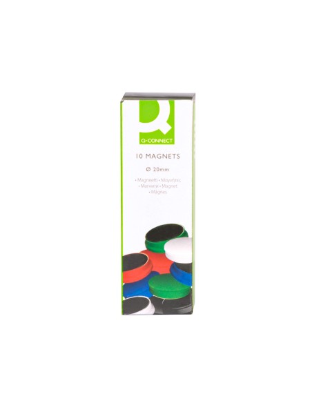 CI | Imanes para sujecion q-connect ideal para pizarras magneticas20 mm colores surtidos -caja de 10 imanes
