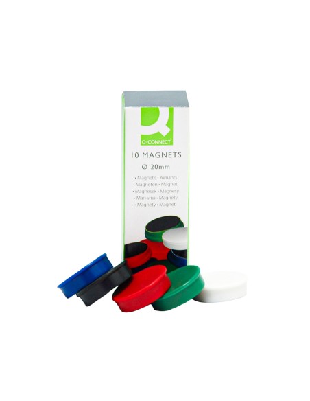 CI | Imanes para sujecion q-connect ideal para pizarras magneticas20 mm colores surtidos -caja de 10 imanes