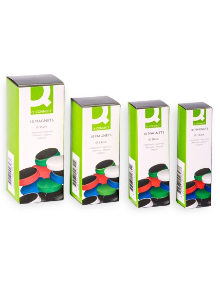 CI | Imanes para sujecion q-connect ideal para pizarras magneticas20 mm colores surtidos -caja de 10 imanes