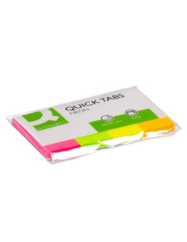 CI | Banderitas separadoras q-connect 20x50 mm fluorescente pack de 4 con 50 hojas
