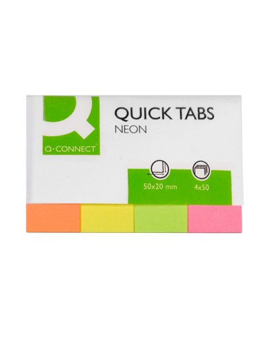 CI | Banderitas separadoras q-connect 20x50 mm fluorescente pack de 4 con 50 hojas