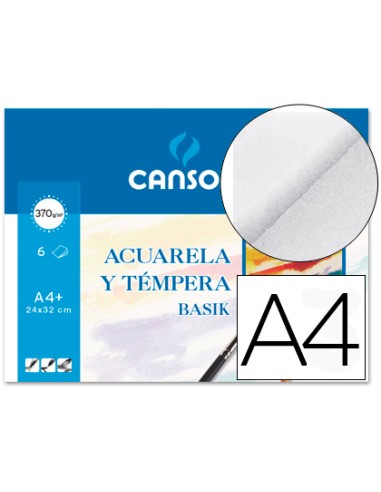 CI | Papel acuarela basik canson din a4+ 370 gr pack de 6 hojas24 x 32 cm