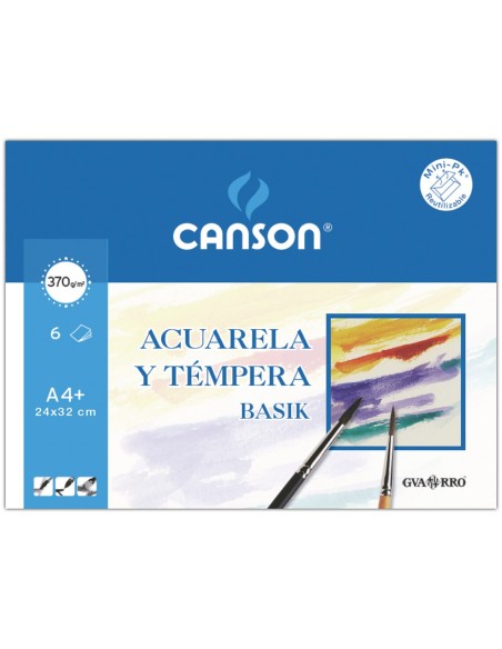 CI | Papel acuarela basik canson din a4+ 370 gr pack de 6 hojas24 x 32 cm