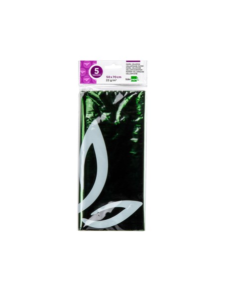 CI | Papel celofan liderpapel 50x70 cm 22g/m2 bolsa de 5 hojas verde