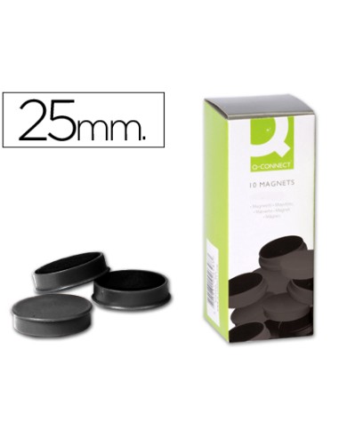 CI | Imanes para sujecion q-connect ideal para pizarras magneticas25 mm negro -caja de 10 imanes