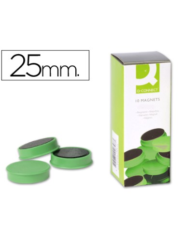 CI | Imanes para sujecion q-connect ideal para pizarras magneticas25 mm verde -caja de 10 imanes