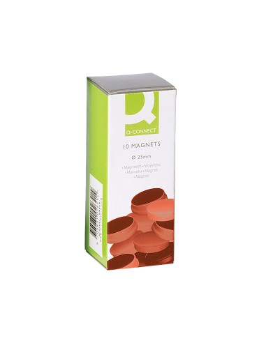 CI | Imanes para sujecion q-connect ideal para pizarras magneticas25 mm rojo -caja de 10 imanes