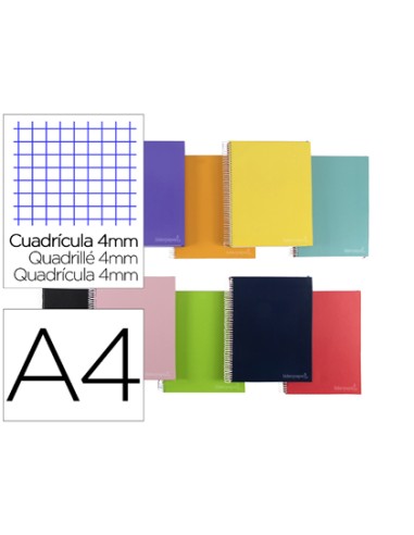 CI | Cuaderno espiral liderpapel a4 micro jolly tapa forrada 140h 75 gr cuadro 4mm 5 bandas4 taladros colores surtidos