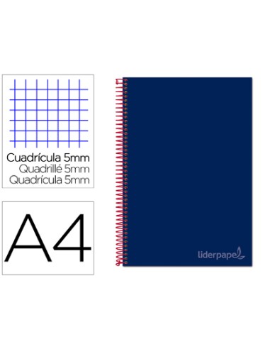 CI | Cuaderno espiral liderpapel a4 micro jolly tapa forrada 140h 75 gr cuadro 5mm 5 bandas 4 taladros color azul