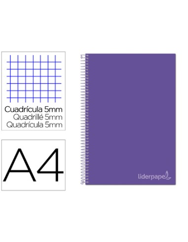 CI | Cuaderno espiral liderpapel a4 micro jolly tapa forrada 140h 75 gr cuadro 5mm 5 bandas 4 taladros color lila