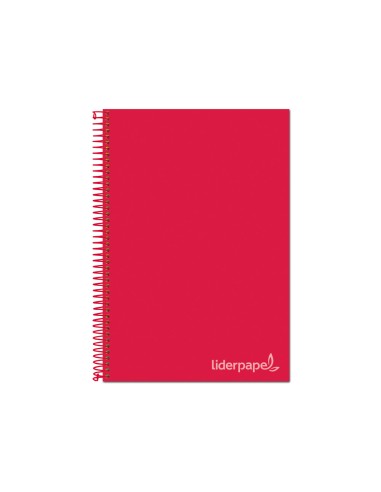 CI | Cuaderno espiral liderpapel a4 micro jolly tapa forrada 140h 75 gr cuadro 5mm 5 bandas 4 taladros color rojo