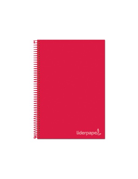 CI | Cuaderno espiral liderpapel a4 micro jolly tapa forrada 140h 75 gr cuadro 5mm 5 bandas 4 taladros color rojo