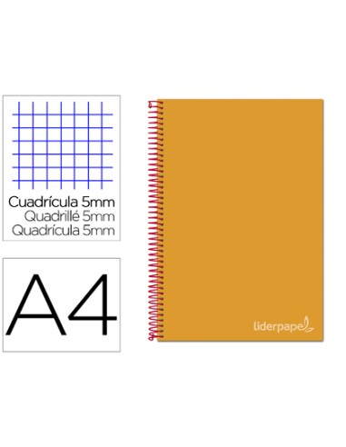 CI | Cuaderno espiral liderpapel a4 micro jolly tapa forrada 140h 75 gr cuadro 5mm 5 bandas4 taladros color naranja