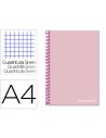 CI | Cuaderno espiral liderpapel a4 micro jolly tapa forrada 140h 75 gr cuadro 5mm 5 bandas 4 taladros color rosa