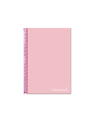 CI | Cuaderno espiral liderpapel a4 micro jolly tapa forrada 140h 75 gr cuadro 5mm 5 bandas 4 taladros color rosa