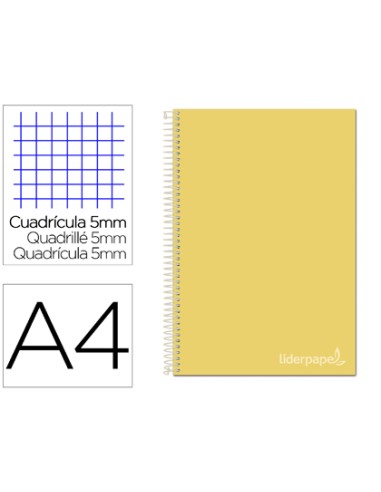CI | Cuaderno espiral liderpapel a4 micro jolly tapa forrada 140h 75 gr cuadro 5mm 5 bandas4 taladros color amarillo