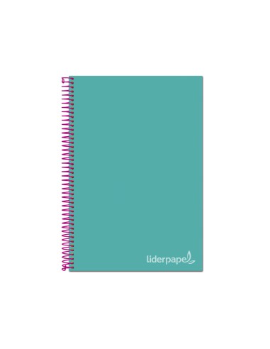 CI | Cuaderno espiral liderpapel a4 micro jolly tapa forrada 140h 75 gr cuadro 5mm 5 bandas4 taladros color turquesa