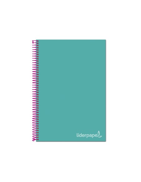CI | Cuaderno espiral liderpapel a4 micro jolly tapa forrada 140h 75 gr cuadro 5mm 5 bandas4 taladros color turquesa