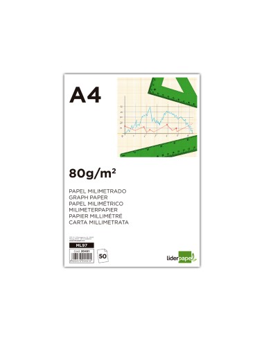CI | Bloc papel milimetrado liderpapel encolado 210x297mm 50 hojas 80g/m2