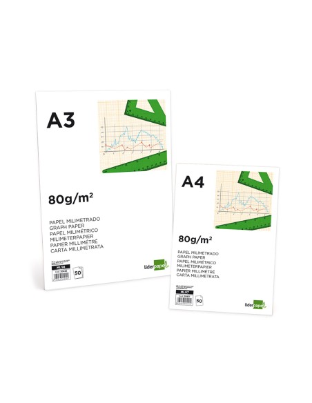 CI | Bloc papel milimetrado liderpapel encolado 210x297mm 50 hojas 80g/m2