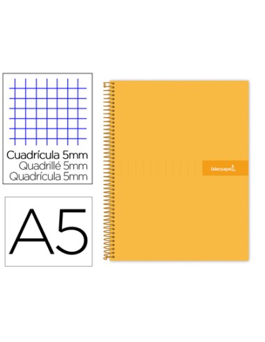 CI | Cuaderno espiral liderpapel a5 micro crafty tapa forrada 120h 90 gr cuadro 5mm 5 bandas6 taladros color naranja