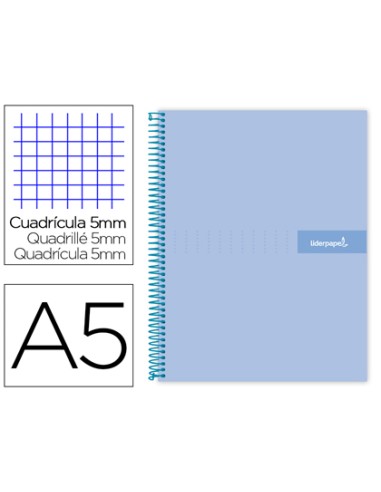 CI | Cuaderno espiral liderpapel a5 micro crafty tapa forrada 120h 90 gr cuadro 5mm 5 bandas6 taladros color celeste