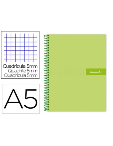 CI | Cuaderno espiral liderpapel a5 micro crafty tapa forrada 120h 90 gr cuadro 5mm 5 bandas6 taladros color verde