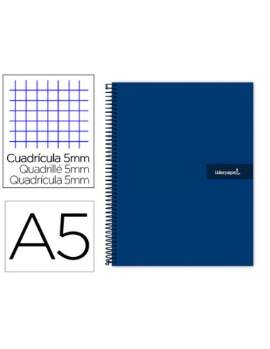 CI | Cuaderno espiral liderpapel a5 micro crafty tapa forrada 120h 90 gr cuadro 5mm 5 bandas6 taladros color azul