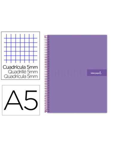 CI | Cuaderno espiral liderpapel a5 micro crafty tapa forrada 120h 90 gr cuadro 5mm 5 bandas6 taladros color violeta