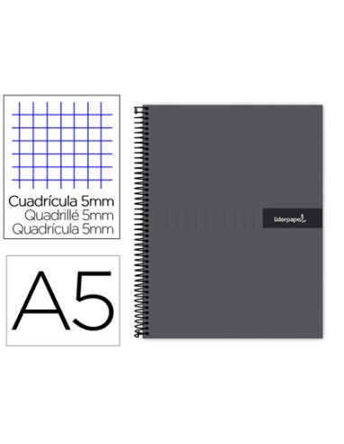 CI | Cuaderno espiral liderpapel a5 micro crafty tapa forrada 120h 90 gr cuadro 5mm 5 bandas6 taladros color negro