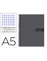 CI | Cuaderno espiral liderpapel a5 micro crafty tapa forrada 120h 90 gr cuadro 5mm 5 bandas6 taladros color negro