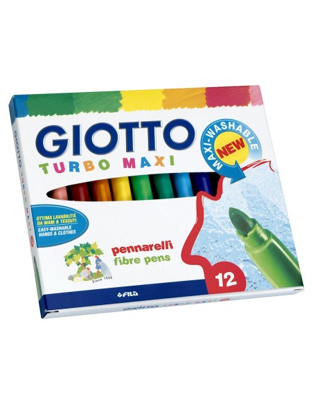 CI | Rotulador giotto turbo-maxi caja de 12 colores lavables con punta bloqueada