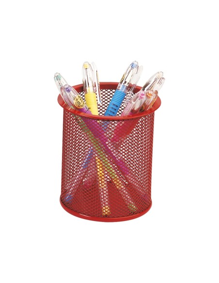 CI | Cubilete portalapices q-connect metal rejilla rojo -medida diametro 86 altura 105