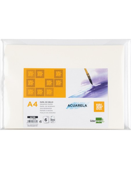 CI | Papel dibujo liderpapel 210x297mm 300g/m2 acuarela pack de 6