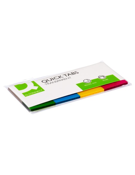 CI | Banderitas separadoras q-connect 25x45 mm transparentes y color pack de 4 con 40 hojas