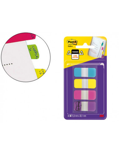 CI | Banderitas separadoras rigidas dispensador 4 colores amarillo azul rosa y violeta post-it index 676-aypv-eu