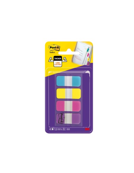 CI | Banderitas separadoras rigidas dispensador 4 colores amarillo azul rosa y violeta post-it index 676-aypv-eu