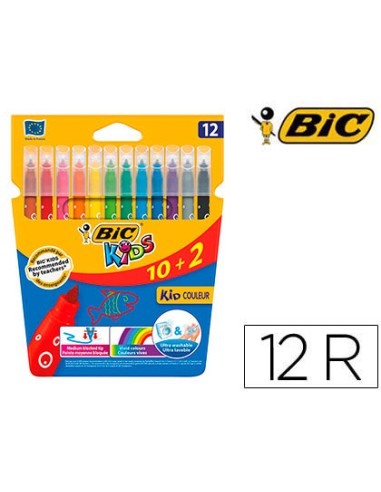 CI | Rotulador bic kids couleur estuche de 10+2 colores tinta base de agua lavable