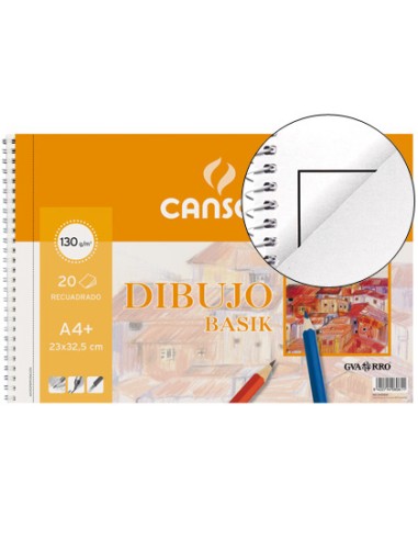 CI | Bloc dibujo basik din a4+ espiral 23 x 32.5 cm -20 hojas microperforado -2 taladros -con recuadro