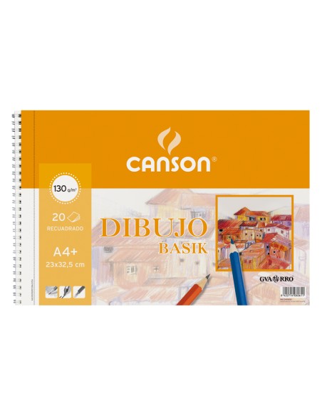CI | Bloc dibujo basik din a4+ espiral 23 x 32.5 cm -20 hojas microperforado -2 taladros -con recuadro