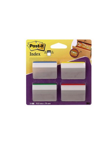 CI | Banderitas separadoras rigidas dispensador 4 colores post-it index 686a-1 grandes 24 banderitas