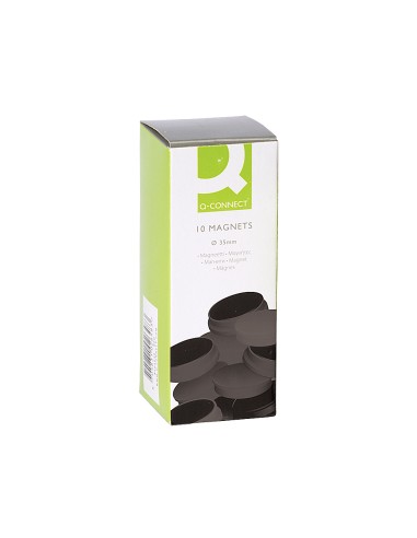 CI | Imanes para sujecion q-connect ideal para pizarras magneticas35 mm negro -caja de 10 imanes