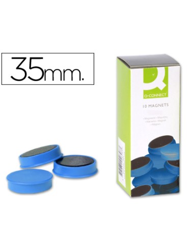 CI | Imanes para sujecion q-connect ideal para pizarras magneticas35 mm azul -caja de 10 imanes