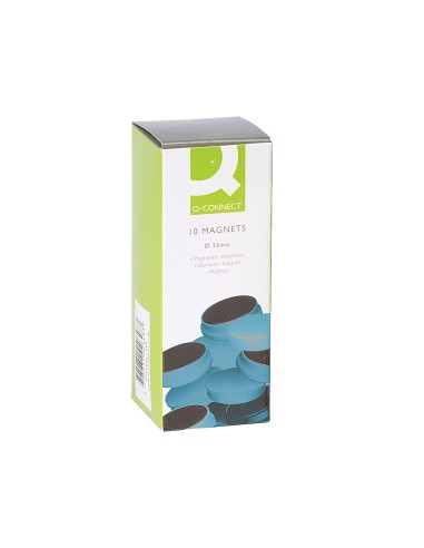 CI | Imanes para sujecion q-connect ideal para pizarras magneticas35 mm azul -caja de 10 imanes