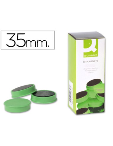 CI | Imanes para sujecion q-connect ideal para pizarras magneticas35 mm verde -caja de 10 imanes